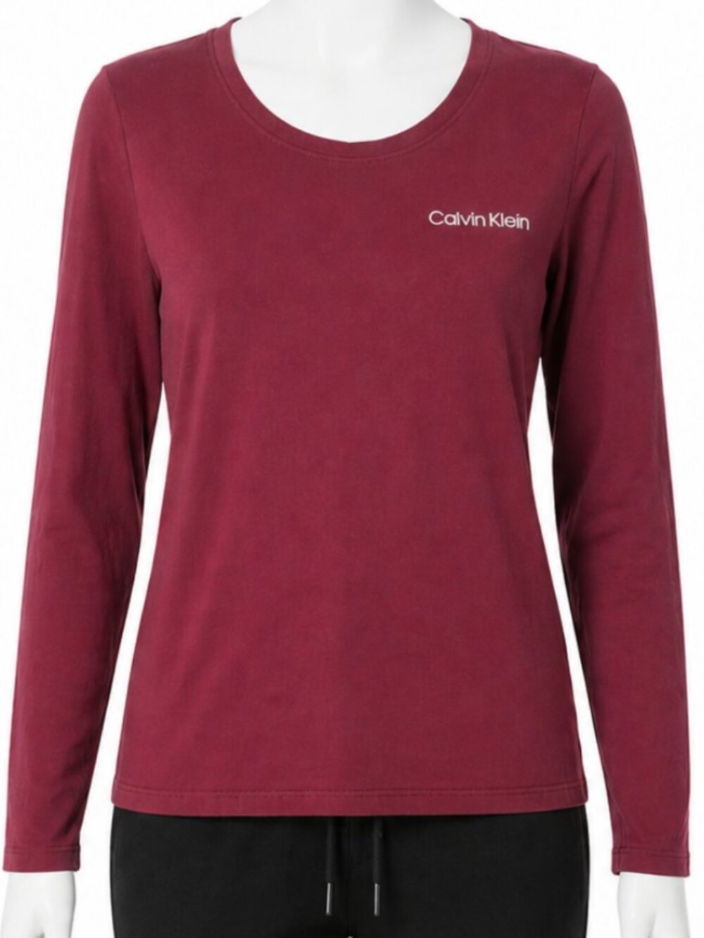 Calvin Klein Womens Small Sleep Top Burgundy Logo Long Sleeve Pajama Shirt
